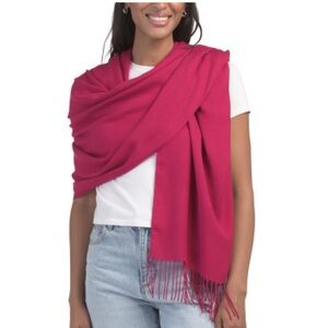 Pashmina and Silk Vibrant Pink Fringe Scarf Wrap- NWT